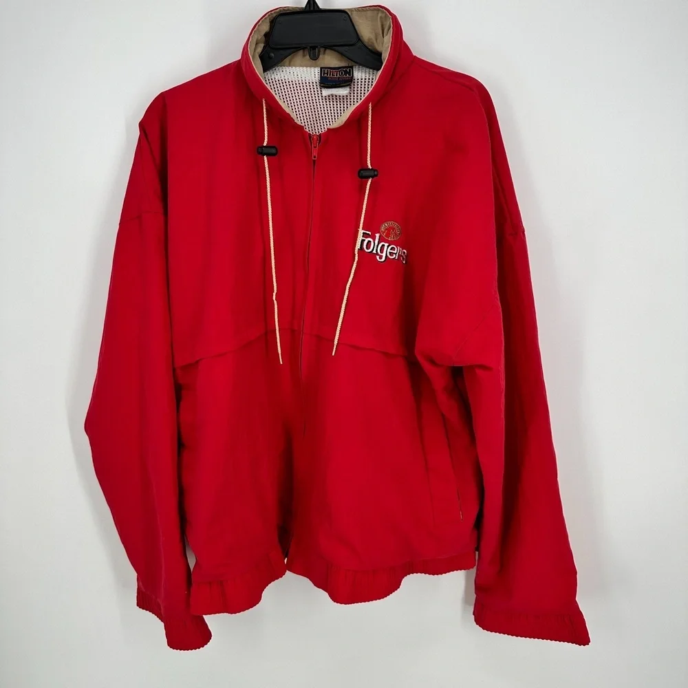 Vintage Folgers Windbreaker Jacket Hilton Active Apparel Size Med‎